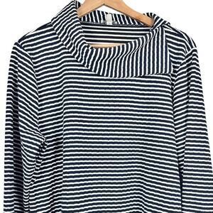 Talbots Womens XLP Preppy Coastal Nautical Breton Stripe Cowl Neck Pullover Top
